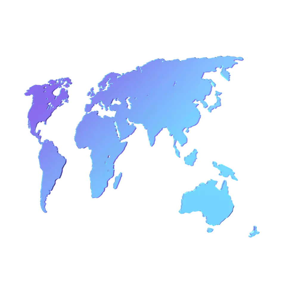 World map gradient blue lilac glass